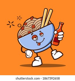 cute noodle cartoon mascot character funny expression drunken dizzy
