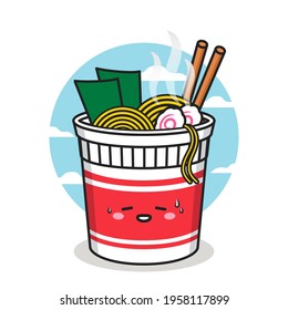 cute noodle cup character with chopstick