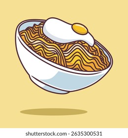 Cute Noodle With Egg Vector. Food Noodle Icon Concept Isolated Vector.