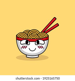Cute noodle ramen head cute expression mascot design