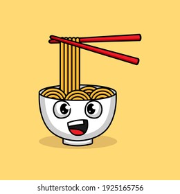 Cute noodle ramen head cute expression mascot design