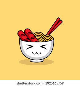 Cute noodle ramen head cute expression mascot design