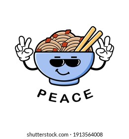 cute noodles cartoon mascot character funny expression peace reveal