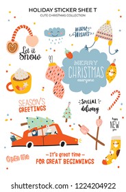 Cute nordic autumn and winter elements. Isolated on white background. Motivational typography of hygge quotes. Scandinavian style illustration good for stickers, labels, tags, cards, posters. Vector