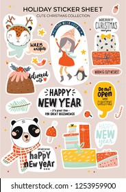 Cute nordic autumn and winter elements. Isolated on background. Motivational typography of hygge quotes. Scandinavian style illustration good for stickers, labels, tags, cards, posters. Vector