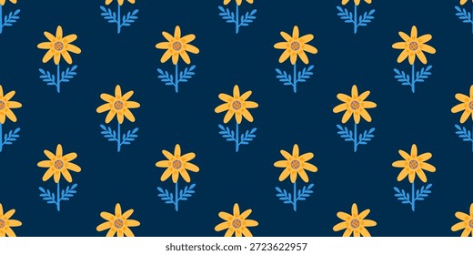 Padrão floral nórdico bonito combinando folhas e flores em um design equilibrado e moderno. Funciona bem para papel de parede, coleções de tecido e gráficos de superfície de verão.