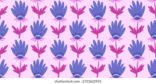 Cute Nordic flower pattern combining leaves and blossoms in a balanced, trendy design. Works well for wallpaper, fabric collections, and summer surface graphics.