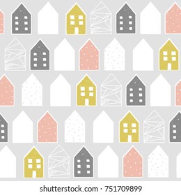 Cute nordic pattern with houses, vector illustration