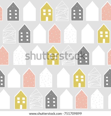 Cute nordic pattern with houses, vector illustration