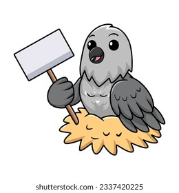 Cute northern mockingbird cartoon holding blank sign
