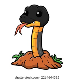 Cute northern ringneck snake cartoon out from hole