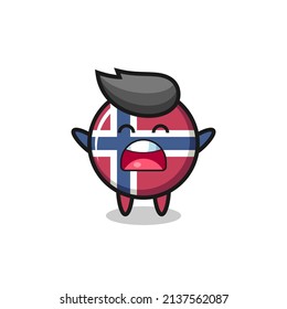 cute norway flag badge mascot with a yawn expression , cute style design for t shirt, sticker, logo element