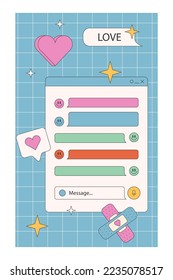 Cute nostalgic 90s retro vaporwave post and story template. Social media stories and posts with old computer aesthetic ui elements vector stock set. Illustration of retro groovy abstract interface.