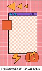 Cute nostalgic 90s retro vaporwave post and story template. Social media stories and posts with old computer aesthetic ui elements vector. Illustration of retro groovy abstract interface