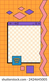 Cute nostalgic 90s retro vaporwave post and story template. Social media stories and posts with old computer aesthetic ui elements vector. Illustration of retro groovy abstract interface