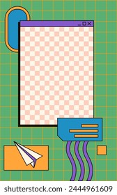 Cute nostalgic 90s retro vaporwave post and story template. Social media stories and posts with old computer aesthetic ui elements vector. Illustration of retro groovy abstract interface
