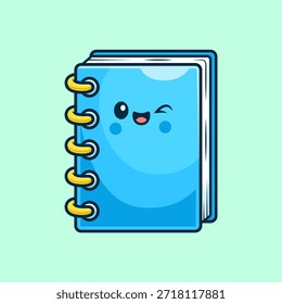 Cute Note Book Cartoon Vector Icon Illustration. Education Object Icon Concept Isolated Premium Vector. Flat Cartoon Style
