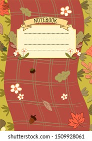 Cute Note Book Cover design decorated with botanical and natural elements. Vector isolated graphic design illustration. Notepad, education, floral, organic, seasonal, leaves, flowers, forest, park.