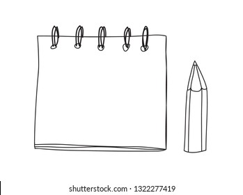 cute note book and pencil handdrawn line art vector illustration