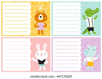 Cute note cards for kids, vector templates