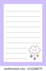 Cute note pad template with cute vector cloud.