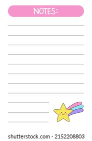 Cute note pad template with cute vector star.