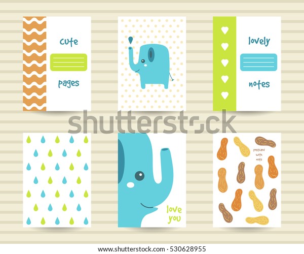 Cute Note Pages Flashcards Tags Elephant Stock Vector Royalty