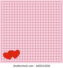 Cute note paper with a heart. The Square writing book leaf with a hearts.
