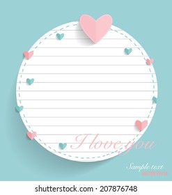 Cute Note Paper With Hearts. Vector Illustration.