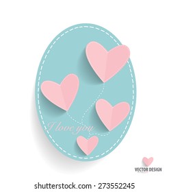 Cute note paper and hearts  Vector illustration 