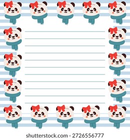 süßes Notenpapier mit Panda-Zeichnung mit blauem Schal und roter Schleife für Winternote, Schulnote