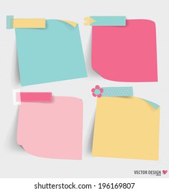 Cute note papers, ready for your message. Vector illustration.