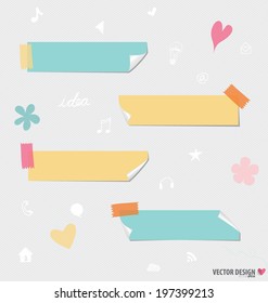 Cute note papers, ready for your message. Vector illustration.