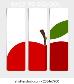 Cute note papers with red apple, welcome back to school. Vector illustration.