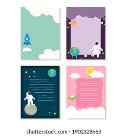 cute note sheet with astronaut in space with planet and stars isolated on white background.Vector design