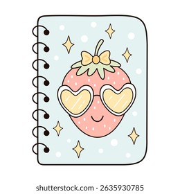 Cute notebook, book, planner clipart isolated on white background, school supplies, back to school, adorable hand drawn vector illustration in flat style