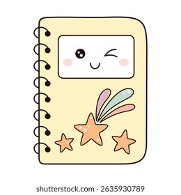 Cute notebook, book, planner clipart isolated on white background, school supplies, back to school, adorable hand drawn vector illustration in flat style