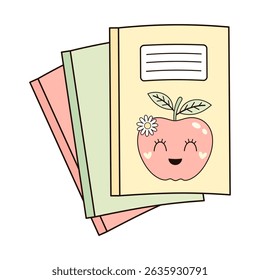 Cute notebook, book, planner clipart isolated on white background, school supplies, back to school, adorable hand drawn vector illustration in flat style