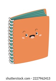 Cute notebook with funny face. Cute School Supplies. Vector, kawaii