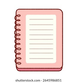 Cute notebook illustration in pink tones. Hand-drawn style with lined paper, perfect for stationery, school supplies, journaling, planner designs, or educational content. 