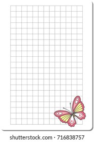 cute notebook paper background. vector cards notes page, notebook design with butterfly.  