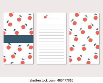 Cute notebook paper page with red fruit design card pattern background. Vector image