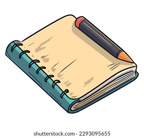 Cute notebook with pencil over white