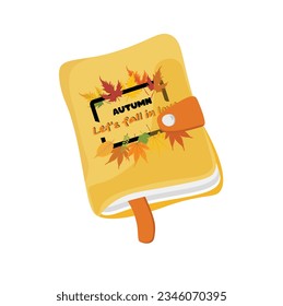 Vector de bloc de notas. Ilustración de vectores de agenda o portátil dibujada a mano en un estilo de doodle simple. Portátil con cubierta de hojas de otoño rojas