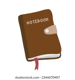 Cute notebook vector. Hand drawn diary or notebook vector illlustration in simple doodle style. Notebook with brown leather cover.