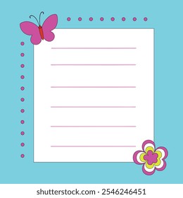 cute notepad with butterfly vector illustration.