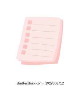 Cute notepad with check boxes. Flat illustration of pink scratchpad