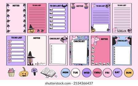 Cute notepad pages for weekly and daily planning with checklists, to do lists, notes and stickers.