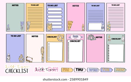 Cute notepad pages for weekly and daily planning with checklists to do lists notes and stickers