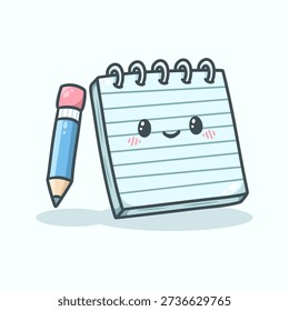 Cute Notepad and Pencil Illustration for Icon, sticker and other uses, hand drawn vector